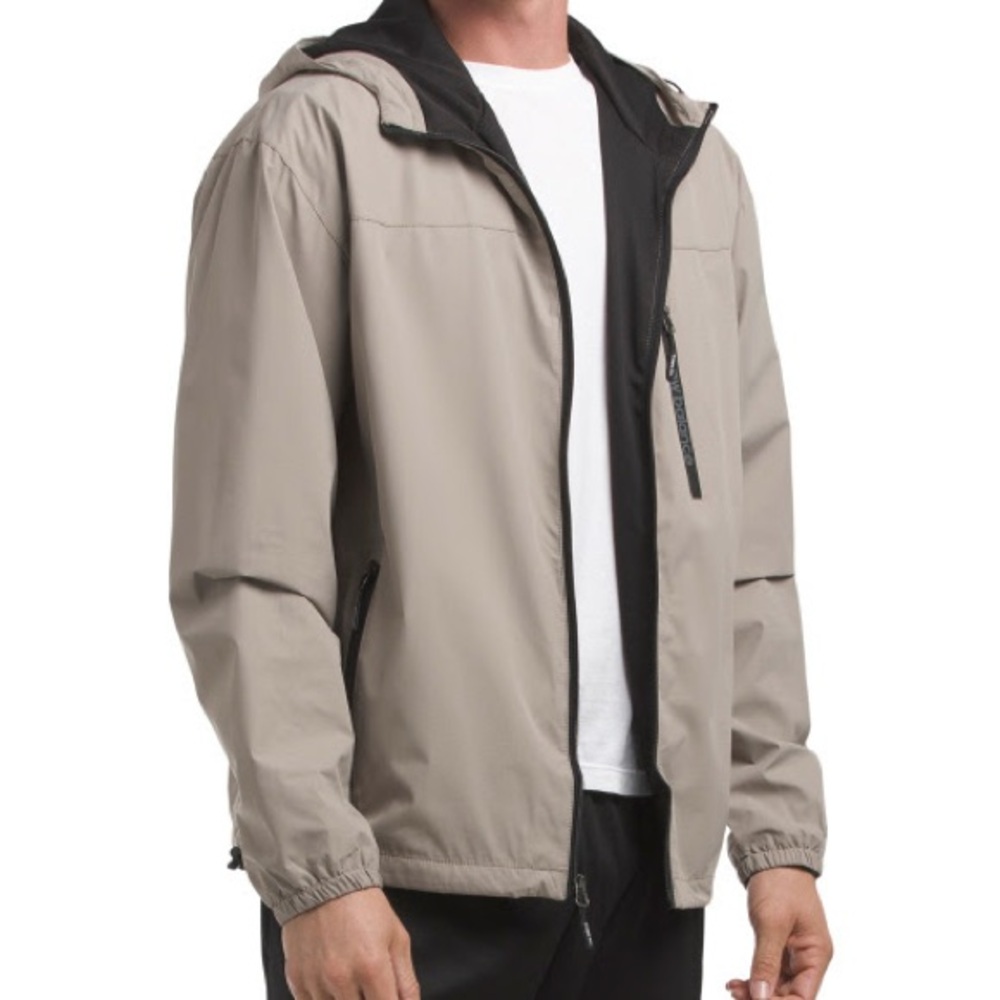 New Balance Mens Large Dobby Windbreaker Full Zip Mesh Lined Jacket Beige Stone